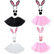 Детская повязка на голову с заячьими ушками для девочек; комплект с юбкой-пачкой; цвет черный, розовый, белый; нарядное платье; костюм курицы; вечерние платья; большие ободки с кроличьими ушками для костюмированной вечеринки