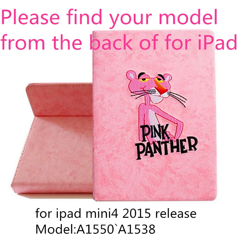 Чехол для iPad 9,7 / release Air 2 mini 1 2 3 4 для iPad 4 ZAIWJ Smart Sleep/Wake Case 3D вышитая розовая пантера оболочка - Цвет: Panther BS mini 4