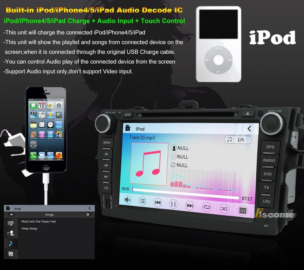 Discount MTK3360 Car DVD Player For Toyota Corolla 2006 2007 2008 2009 2010 2011 with 800MHz CPU Dual Core Bluetooth Radio GPS Navigation 11