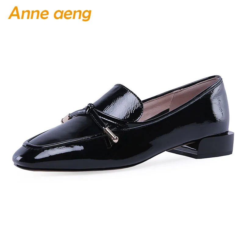 

2019 New Spring/Autumn Genuine Leather Women Pumps Low Heel Square Toe Butterfly-Knot Sweet Casual Women Shoes Black Loafers