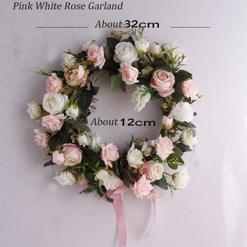 Pink White Flone искусственные шелковые искусственные розы гирлянда из цветов декоративный венок порог Свадебные Рождественские украшения для дома вечерние Цветочные украшения праздничные аксессуары - Цвет: Pink White