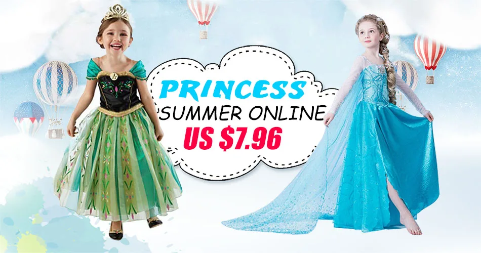 Girls Dresses Summer 2016 Girl Dress Children clothing Anna Blue Movie Dress + Red Cape Girl Princess Dresses Cosplay Costumes children dress