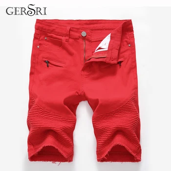 

Silentsea ClassDim Men's Denim Shorts Good Quality Short Jeans Men Cotton Solid Straight Short Jeans Male red Casual Short Jeans