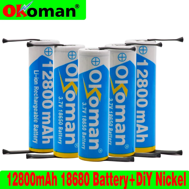 Okoman 100% Новый оригинальный 18650 Аккумулятор 3 7 в 12800 мАч литиевая аккумуляторная