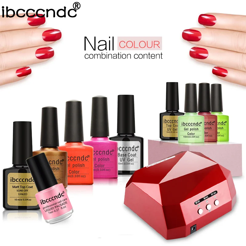 

Nail Art Set 7 Pcs 10ml Nail Gel Polish UV Top And Base Coat Nail Dryer UV Lamp Semi Pernament Varnish Manicre Set