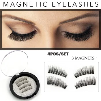 

Magnetic Eyelashes 3 Magnet Glue-free 3D Reusable Full Size Premium Quality Natural Look Best False Lashes 4 Pieces /Set