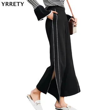 

YRRETY Hot Sale Women Black Pants Wide Leg Casual Loose Trousers Elegant Sexy Side Split High Waist Pants New Arrivals Clothing
