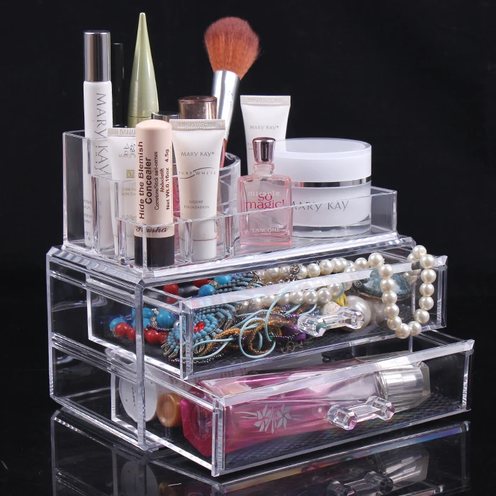 2014 New Cosmetics Storage Box Jewelry Holder Crystal Cosmetic Box Acrylic Makeup Organizer Free Shipping