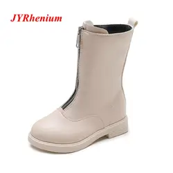 JYRhenium/весенне-осенне-зимняя детская обувь, От 1 до 16 лет, детские сапоги для девочек, мягкие сапоги-трубы средней высоты, красные, черные
