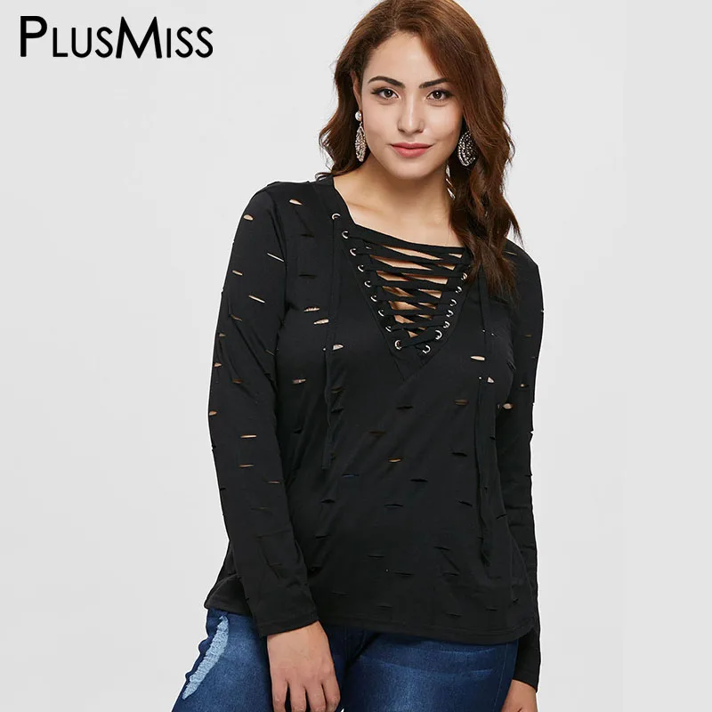 Black Hollow Design V-neck Long Sleeves Blouses