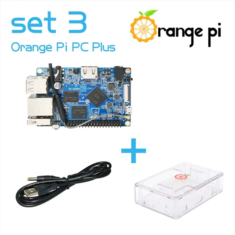 Orange Pi PC Plus Набор 3: PC Plus+ ABS Прозрачный чехол+ USB к DC 4,0 мм-1,7 мм кабель питания