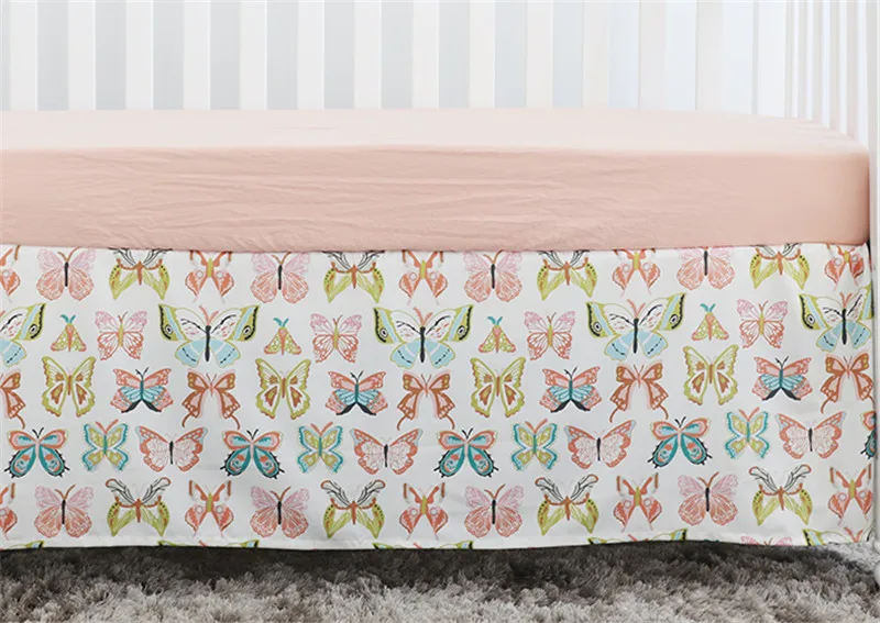 Детская кроватка Юбка Пыль рюшами для маленьких девочек постельные принадлежности для мальчиков наборы(персик бабочка