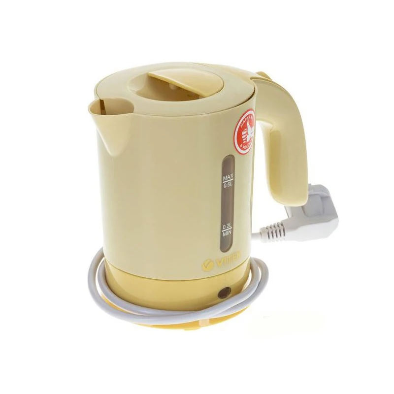Чайник дорожный Vitek VT-7023 Y(корпус из высококачественного пластика, объем 0.5 Л., мощность 650 Вт, 2  кружки)