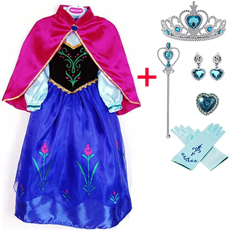 Платье Анны и Эльзы для девочек; карнавальный костюм; вечерние платья Белоснежки; костюм Эльзы; Детские платья для девочек; платья Золушки - Цвет: Blue