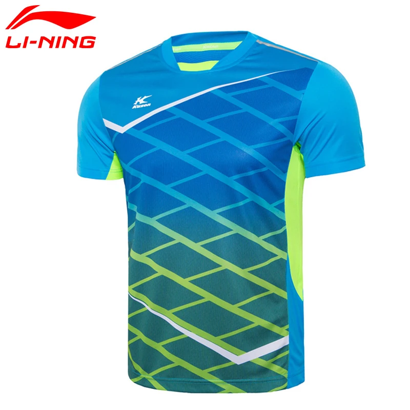 Li Ning Men's Blue Gradient Badminton T Shirt Quick Dry LINING 100% ...