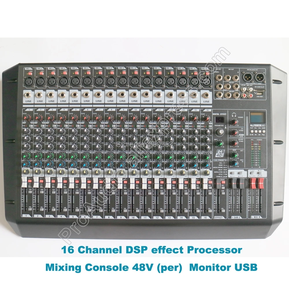 

MICWL Professional 16 Channel Dual Group DJ Karaoke Mixing Console Audio Microphone Sound Cousole Desk Mixer 48V DSP 100-240V