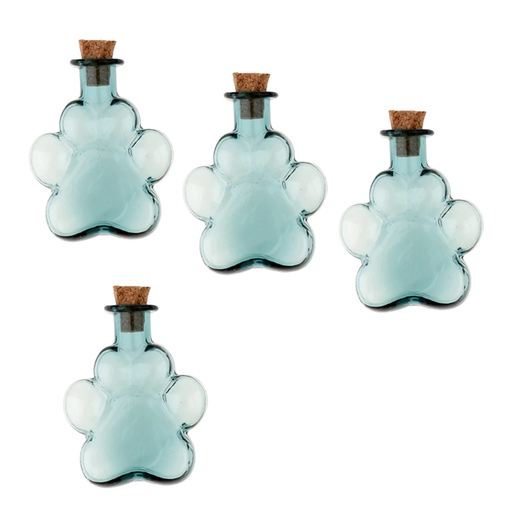 4Pcs Mini Paw Empty Glass Wishing Bottle Vial Pendant Charms Jars with Cork Stoppers DIY Craft