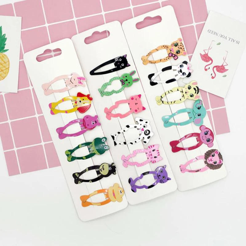 

6Pcs/Set Children's Animal Hairpins Headwear Set Cute Cartoon Print BB Clips Girls Colorful Hair Clips Fashion Hair Accessories