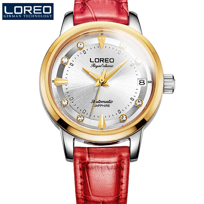 

LOREO Sapphire Automatic Mechanical Watch Men silver Stainless steel waterproof leather Watch relogio feminine
