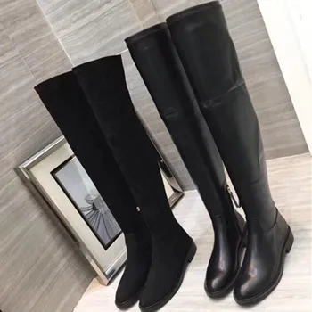 

New arrival sexy over the knee boots stretch fabric round toe rivet square heel slip on women shoes