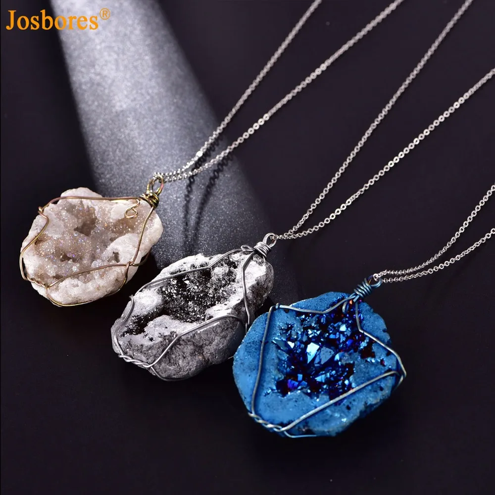 1PCS Unique Handmade Wire Wrapped Irregular Ore Stone Pendants