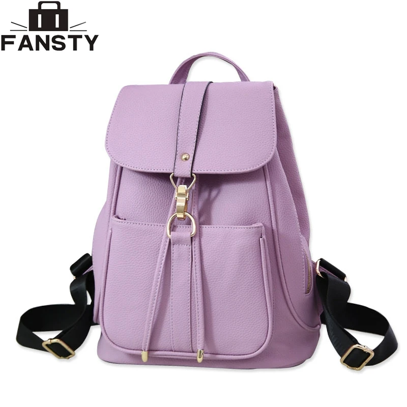 

2016 New Fashion Women Backpack Candy Color Preppy Style School Bags for Teenager Girls Casual Bag PU Leather Satchel Travel Bag