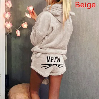 

Women Pajamas Autumn Winter Pajamas Set Women Long Sleeve Sleepwear Flannel Warm Bear Ear Tops + Shorts Sleep Pyjama Female