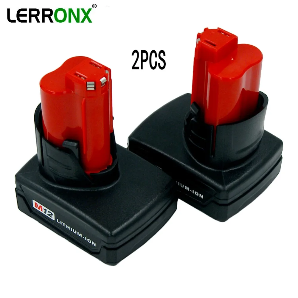 

LERRONX NEW 2PCS 12V 4000mAh Li ion Rechargeable Replacement Battery for Milwaukee Power Tools 48-11-2440 C12B C12BX M12 M12XC