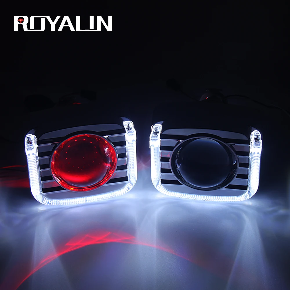 ROYALIN LED Bi Xenon H1 Projector Headlight 3.0 Full Metal Lens White Angel Devil Eyes Universal Car DRL H4 H7 Auto Lamp DIY ROYALIN LED Bi Xenon H1 Projector Headlight 3.0 Full Metal Lens White Angel Devil Eyes Universal Car DRL H4 H7 Auto Lamp DIY