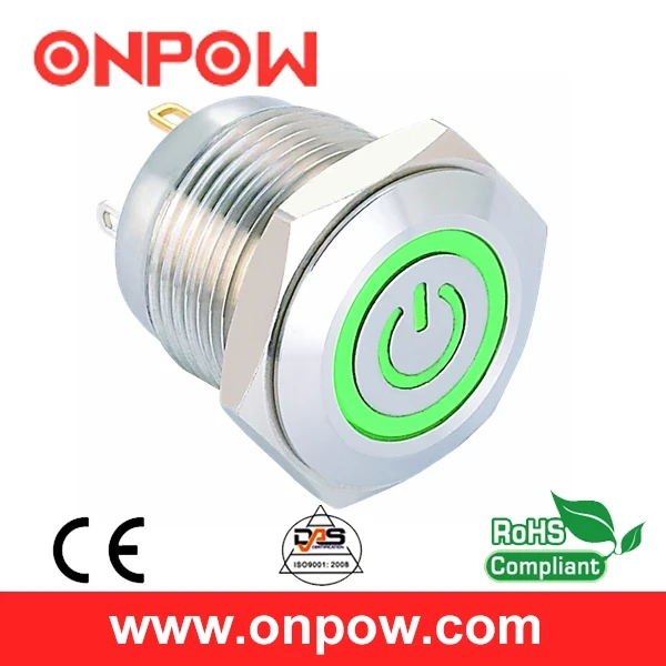 

ONPOW 16mm 12V LED Stainless Steel Momentary Power Symbol Ring LED Push Button Switch (GQ16F-10ET/J/G/12V/S) CE,ROHS