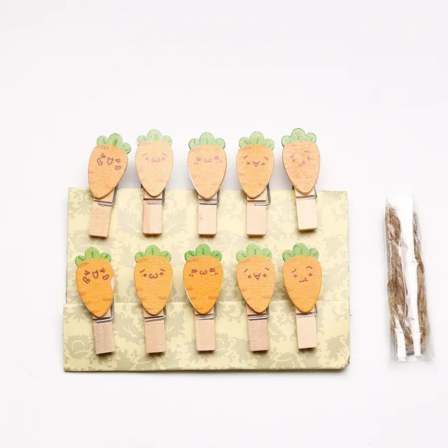 Творческий милый кактус Единорог деревянный канцелярская Скрепка закладка для альбома с веревкой наклейки для записей канцелярский школьный офисный питания - Цвет: Carrot B