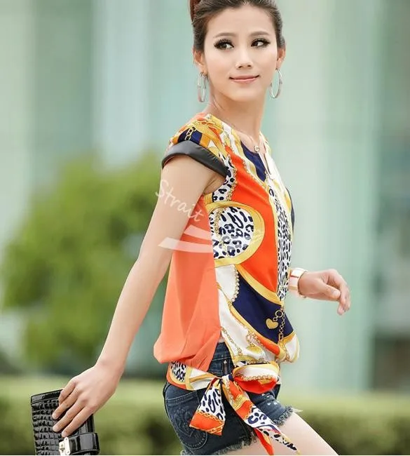 Asian size 2017 Europe font b Women s b font Fashion Retro Printing Short Sleeve Chiffon