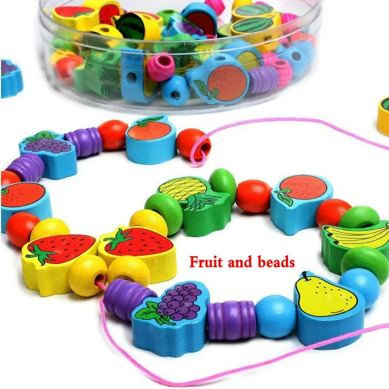 

Free shipping 90PCS Kids DIY Animal Building Blocks Classic Wooden Beads Toys, Wood Children education baby strings beads toy