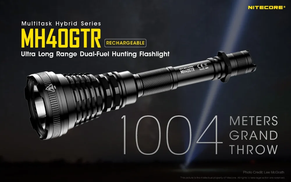 CP NITECORE MH40GTR 1200 люменов перезаряжаемый фонарик ультра длинный диапазон двухтопливный охотничий 1004 метров Grand Throw DC зарядка