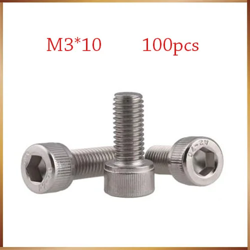 100 шт. M3 DIN912 304 Винты с шестигранной головкой из нержавеющей стали *