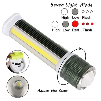 

COB T6 LED Flashlight USB Rechargeable 7-modes White Red Light LED Torch Lamp With Power Bank Function Built in Battery