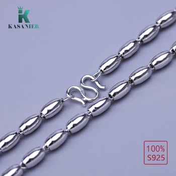

KASANIER New Tide 100% S925 Sterling Silver Men Necklaces 4MM Beads Chain Fashion Silver Jewelry Unisex Jewelry
