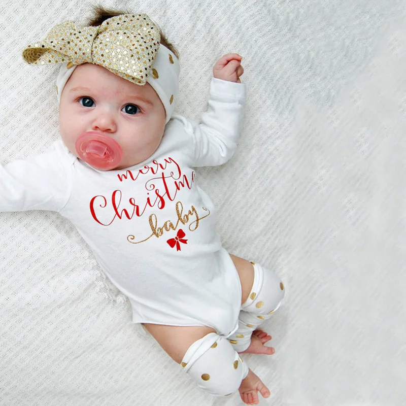 2018 Newborn Boy Baby Girl Clothes White Long Sleeve Merry Christmas