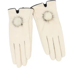 Женские перчатки из натуральной кожи, тонкие, весна-осень, варежки из натуральной кожи, меховые перчатки, женские модные перчатки, норковый мех, помпон