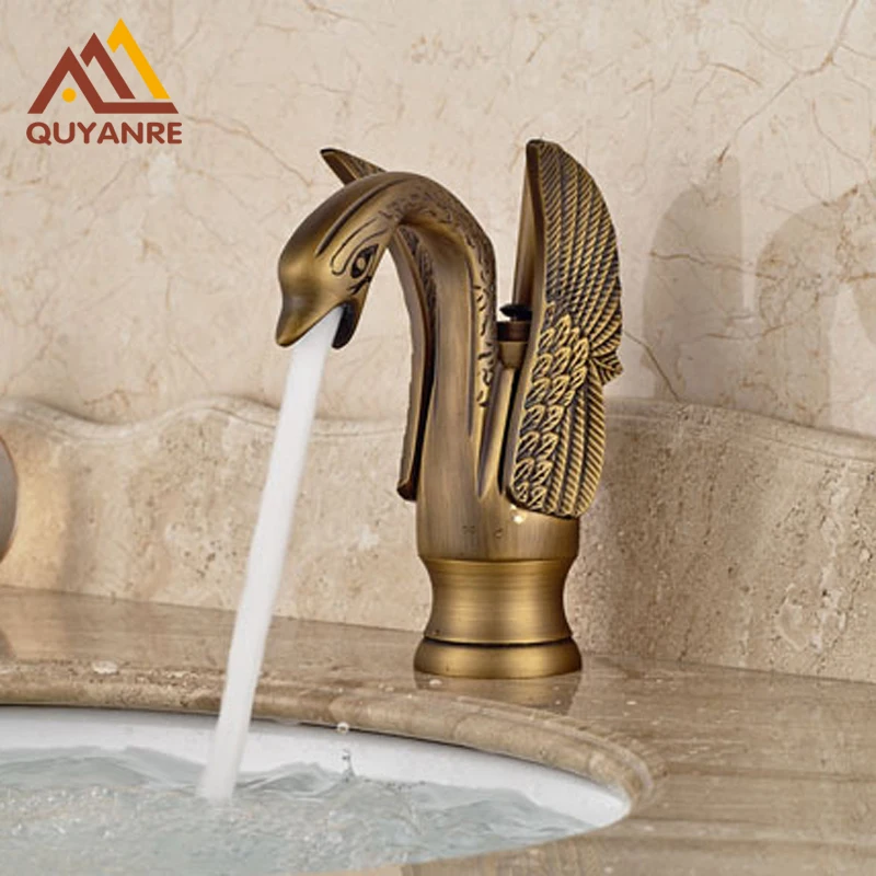 Wholesale and Retail Swan Bathroom Sink Faucet Solid Brass Hot and Cold