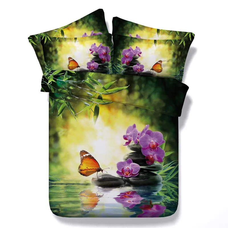 

3d Reactive Print Bedding sets Butterfly Flower 4/3PC Duvet Cover set twin queen king sizes Adults Girl Bedspread 500tc Coverlet