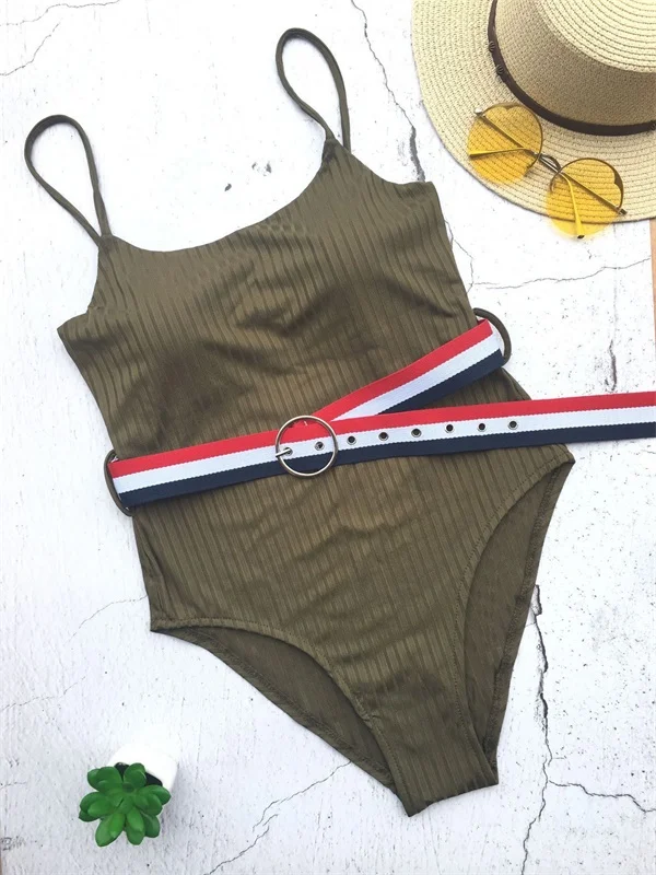 Цельный купальник с поясом, облегающий Купальник для женщин, сексуальный женский Одноцветный купальник, купальный костюм, пляжный Монокини, пляжная одежда - Цвет: B3012AG