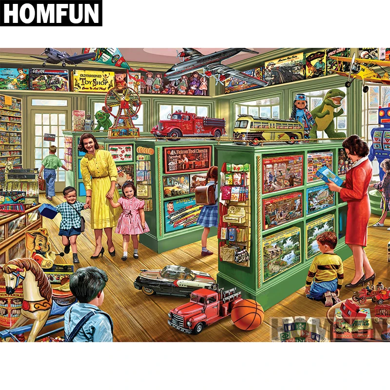 Алмазная живопись HOMFUN магазин игрушек алмазная вышивка с полными