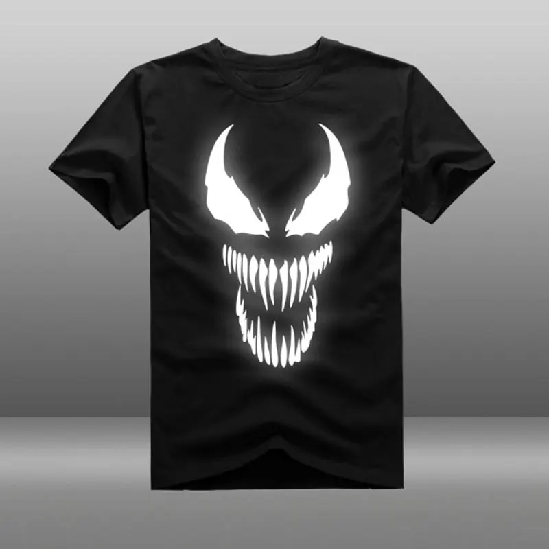 

New Film Spider-man 2018 Venom t-shirt Spider man Skull men t shirt reflect light summer cotton Tees Tops