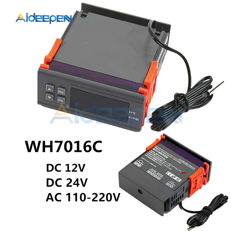 

WH7016C 10A DC 12V/24V AC 110-220V LCD Digital Temperature Controller Thermostat Thermomter Switch With NTC 10K Probe -50~110C