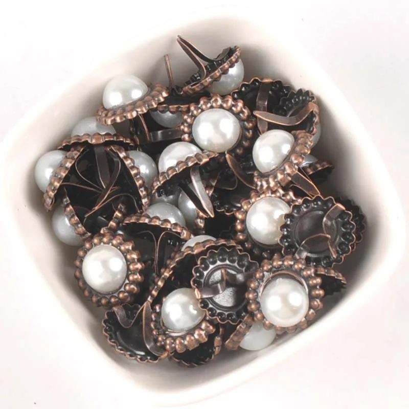 20Pcs 15x16mm Round Pearl Brads For Scrapbooking Crafts Metal Brad