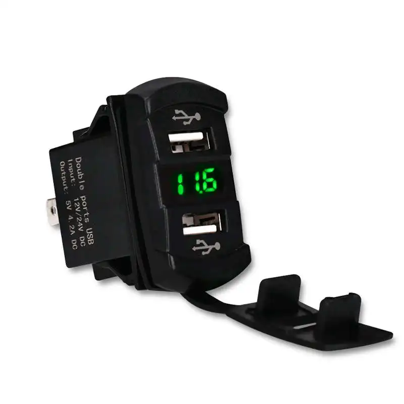 

5V 4.2A Marine Dual Usb Car Charger Adapter Socket Waterproof With Led Digital Voltmeter For Universal Rocker Switch Boat Rv V