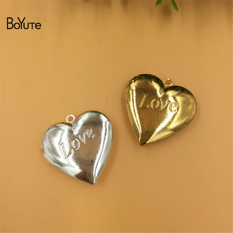 BoYuTe 10Pcs Metal Brass 29277MM Heart Shape Love Locket Pendant Charms Diy Hand Made Open Photo Locket Jewelry Accessories (3)