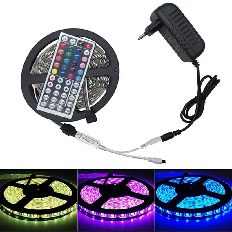 5 м 10 Светодиодная лента неводонепроницаемая Диодная SMD 5050 RGB + адаптер DC 12 В 24