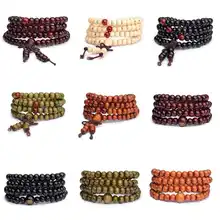 Круглые браслеты из сандалового дерева, 6 мм, 108 бусин, натуральный буддийский Будда, молитвенные бусинки, мужские и женские браслеты, ювелирные изделия, многослойные